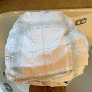 Boll and Branch White and Blue KING Striped Flannel Sheet Set